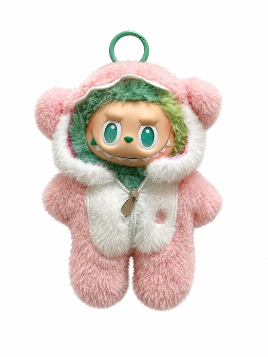 POP MART Other - Plush Monster Labubu Keyring - Pink & Green Fuzzy Character